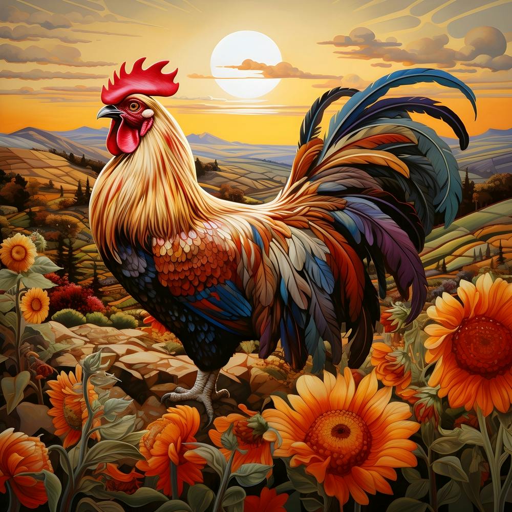 Rooster In Sunflowers