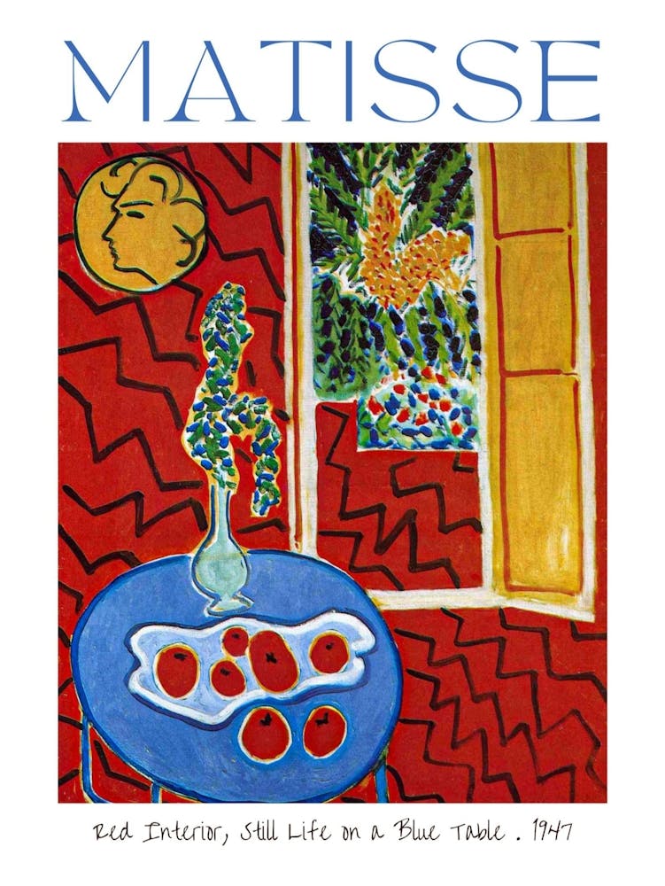 Henri Matisse Red Interior, Still Life on a Blue Table 1947 in HD Vibrant Colorful Feature Wall Art Poster Print from the Original Work - High Resolution