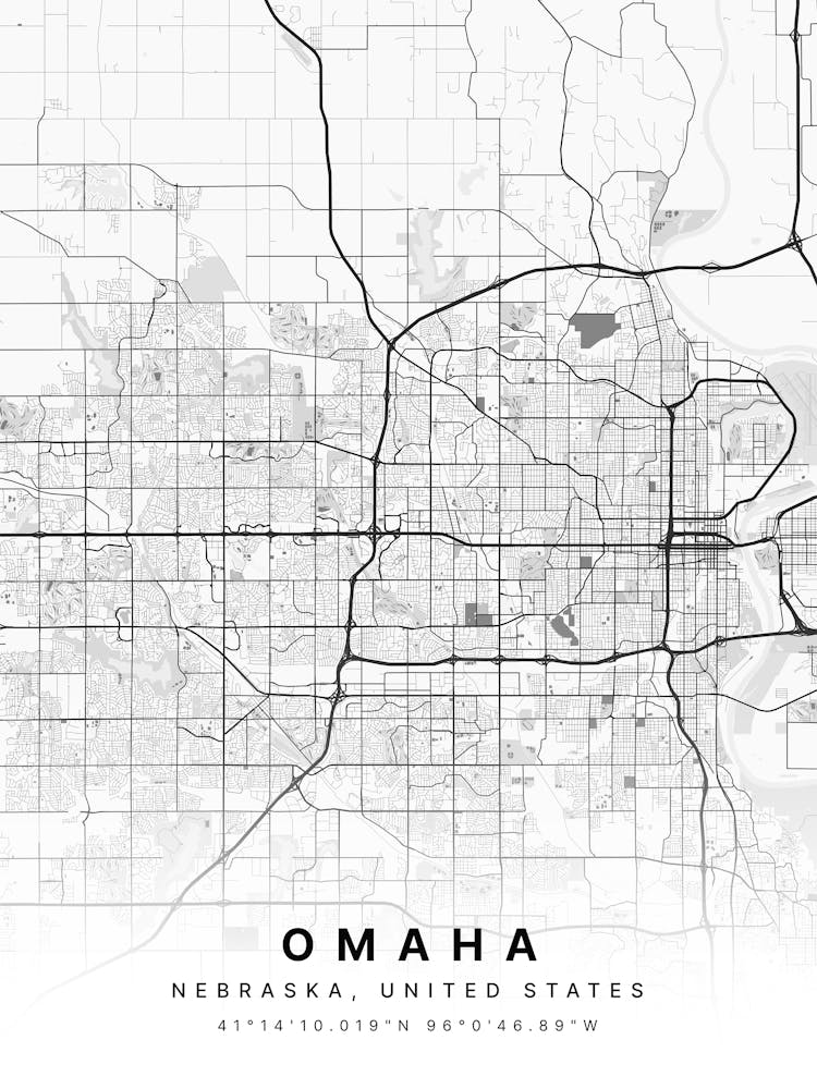 Omaha Nebraska Usa White Map
