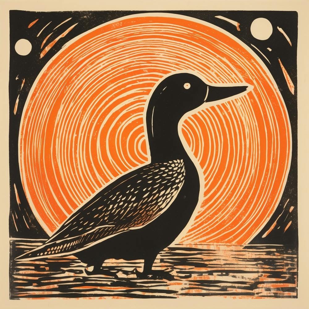 Retro Bird Lithograph Duck 2