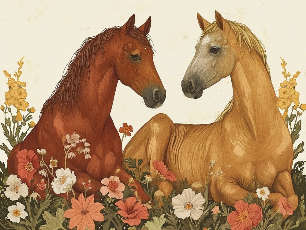Floral Animal Illustration Horse 2
