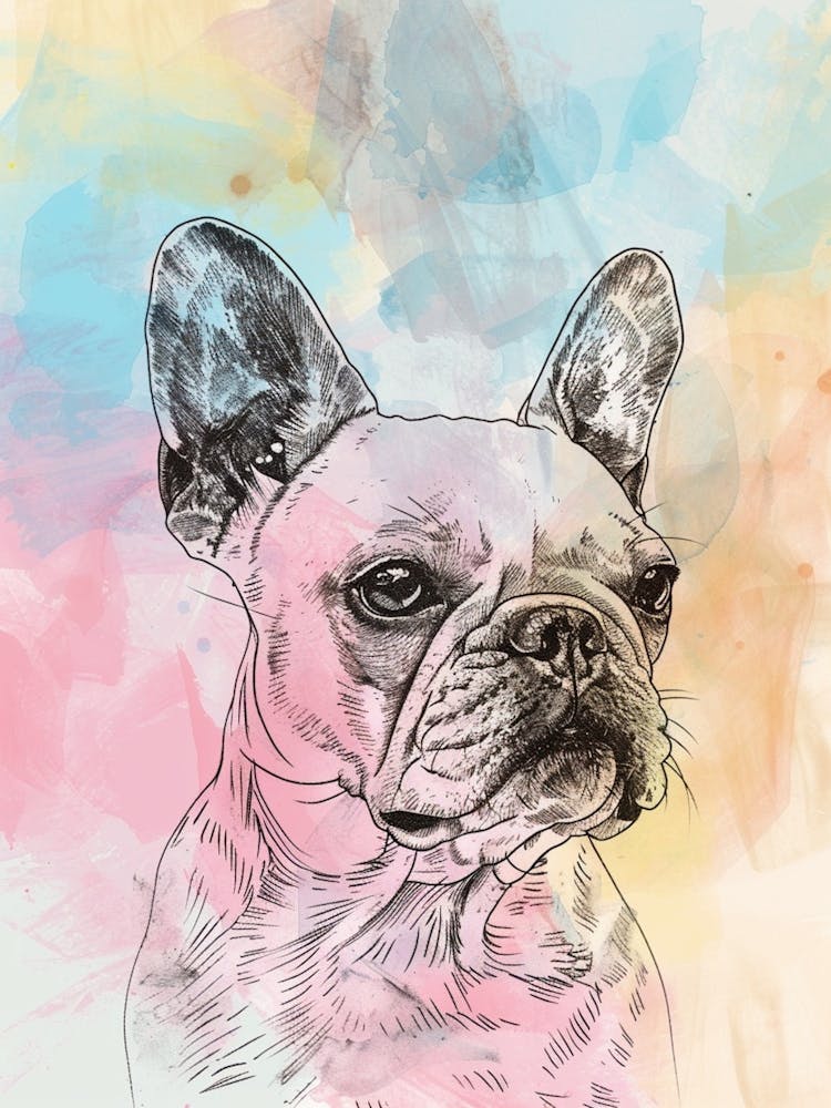 Pastel French Bulldog Line Illustration
