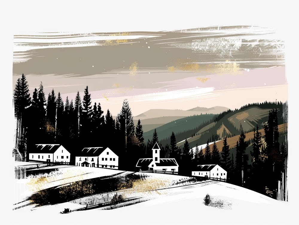 Winter Village In The Mountains