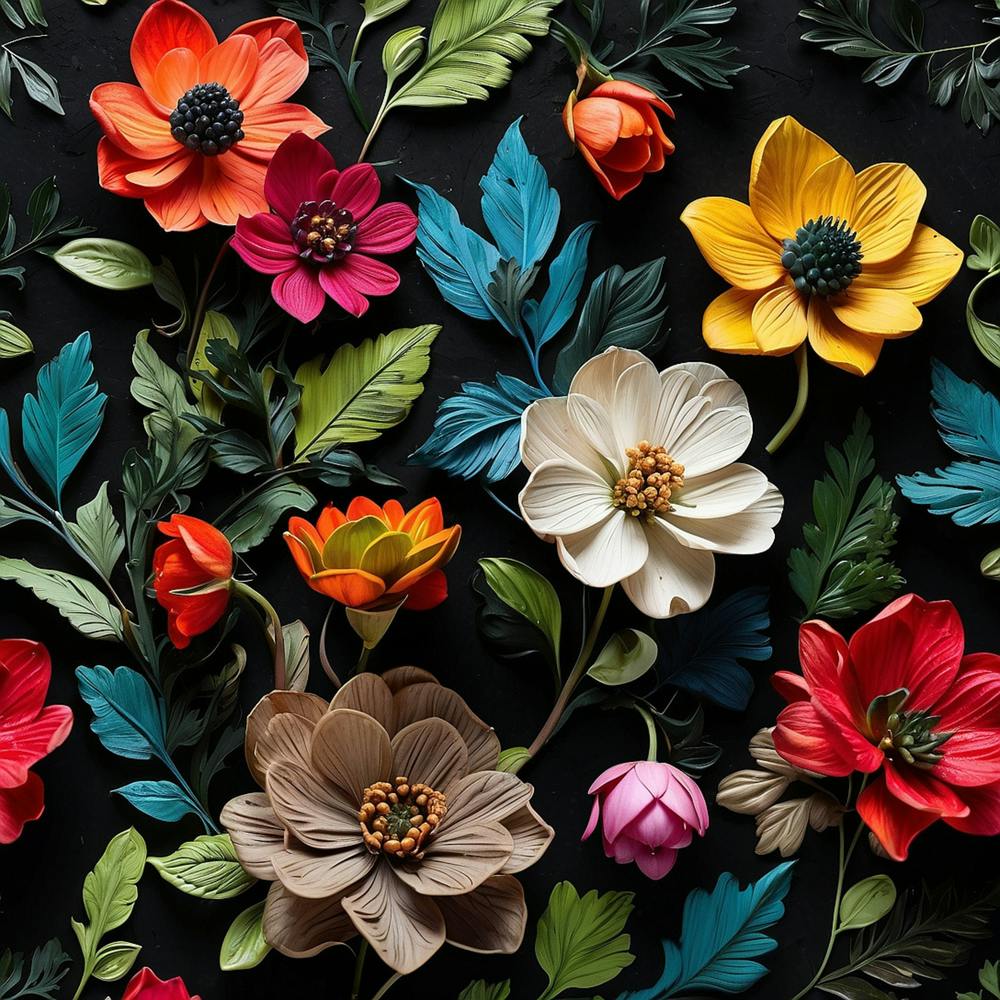 Paper Flowers On Black Background 1