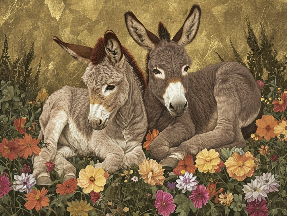 Floral Animal Illustration Donkey 1