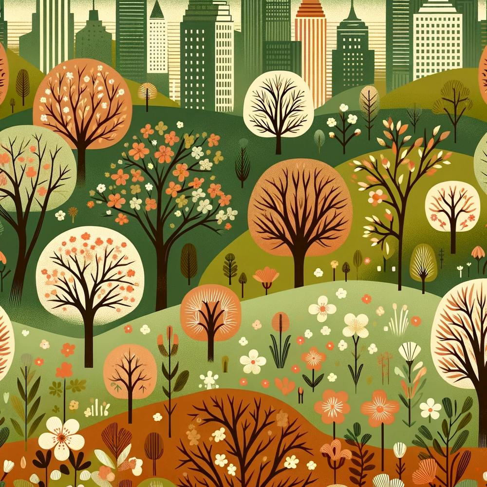 Cityscape With Trees And Flowers