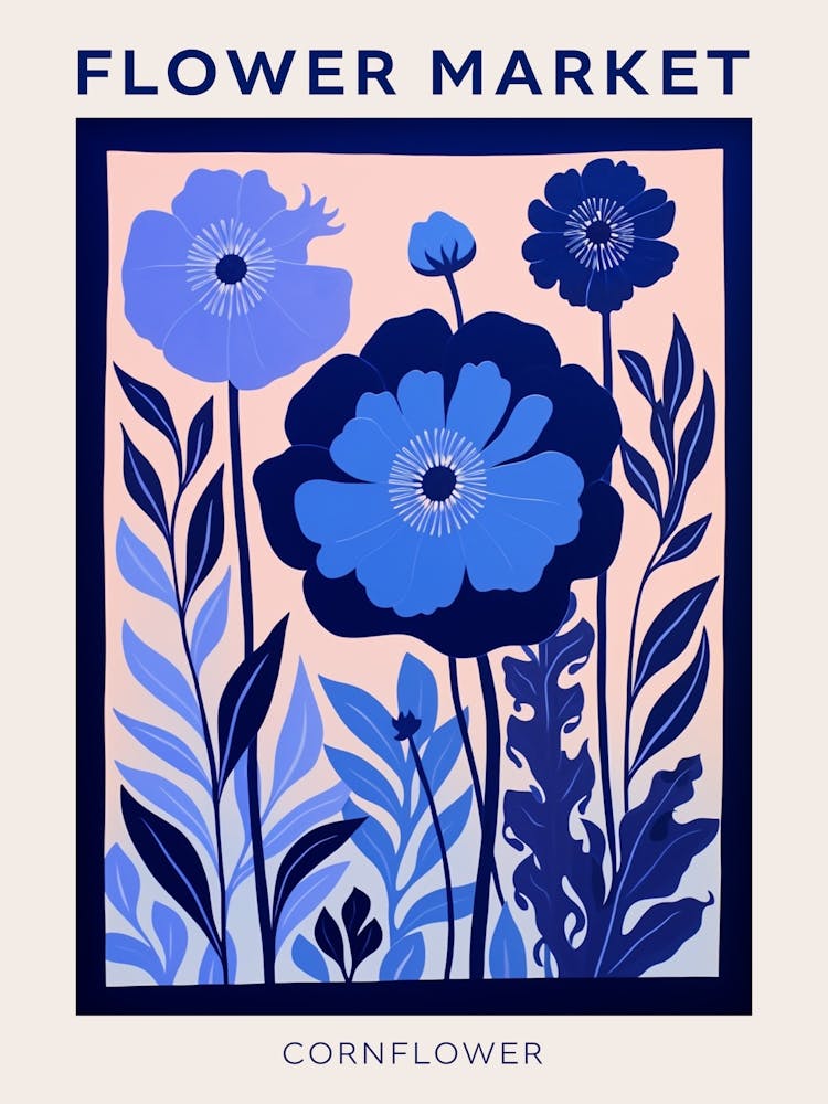 Blue Flower Market Poster Cornflower Market Poster 2