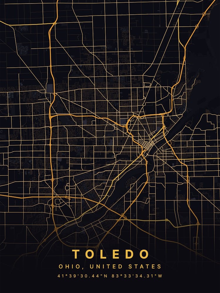 Toledo Spain Black And Gold Map
