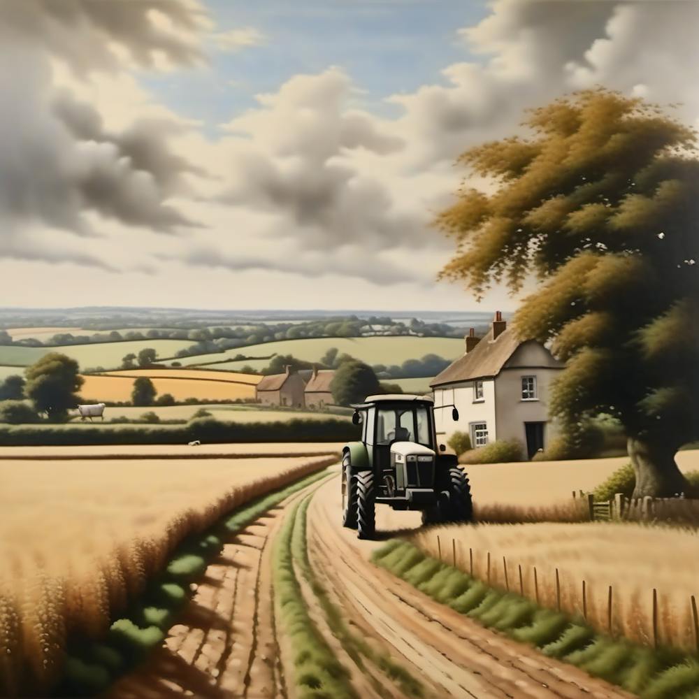 Farmers break - tractor in an English country lane