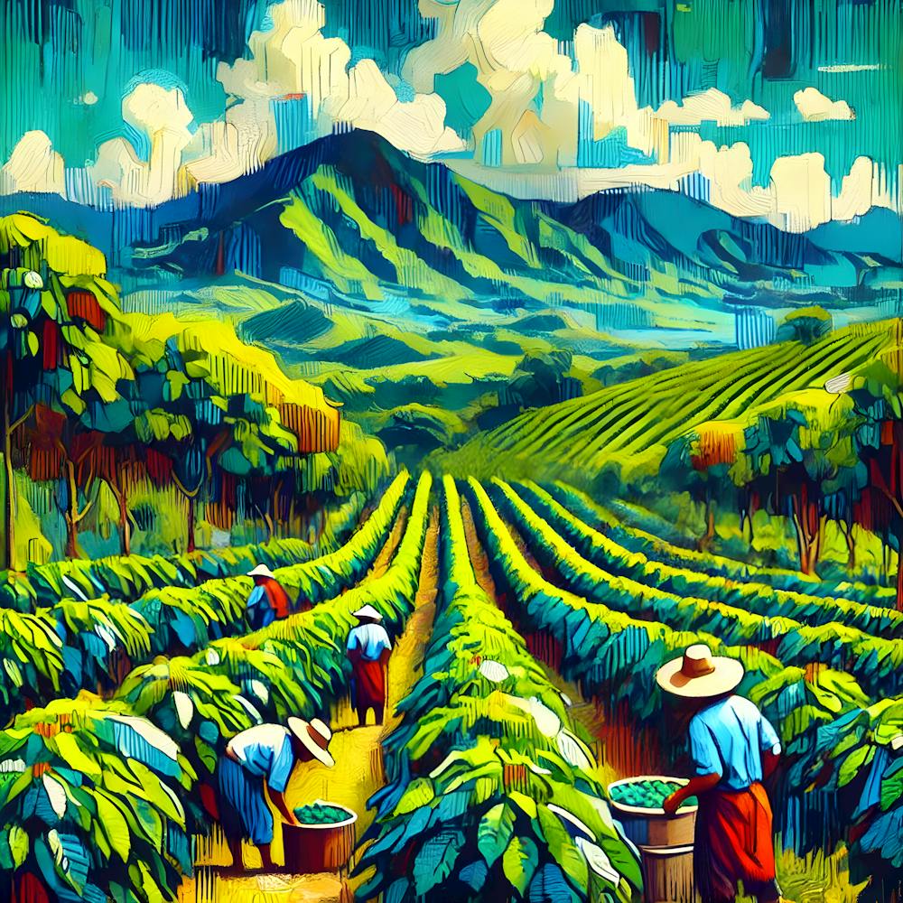 Colorful Coffee Plantation in El Salvador - Semiabstract Artwork for Nature Lovers