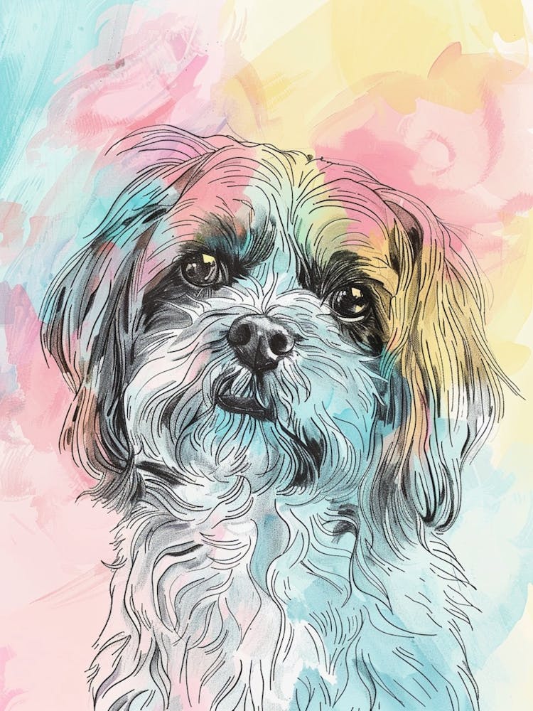 Watercolour Dog Pastel Line Illustration