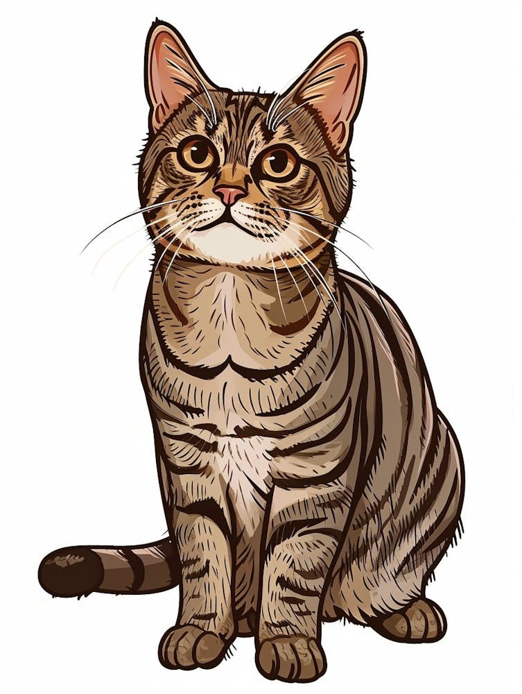 American Wirehair Cat Clipart Illustration 2