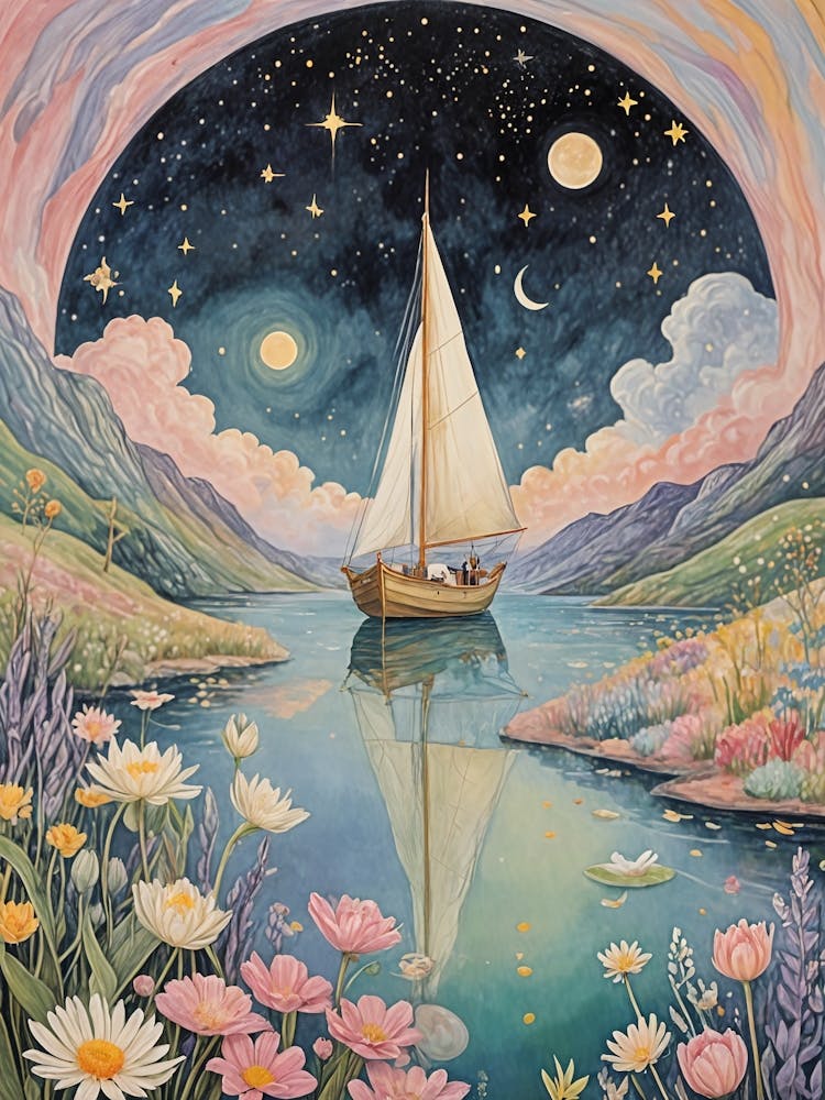 Sailboat In The Fantasy Moonlight