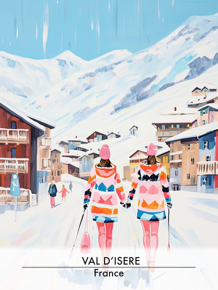 Val D Isere   France, Ski Resort Poster Illustration 3