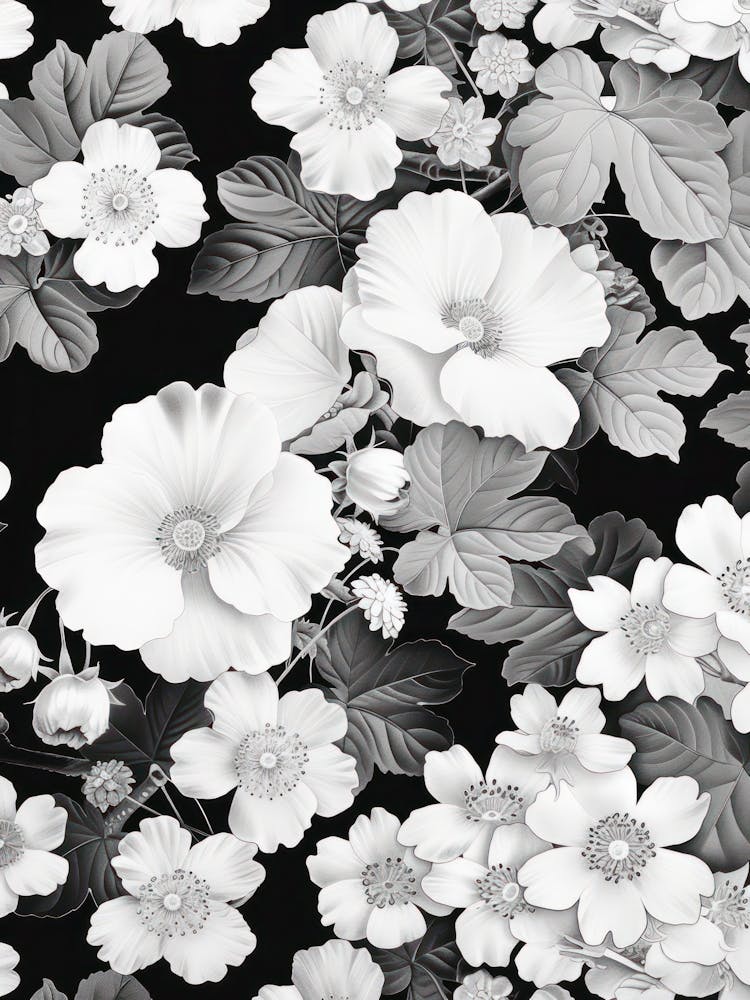 Great Japan Hokusai Black And White Flowers 16