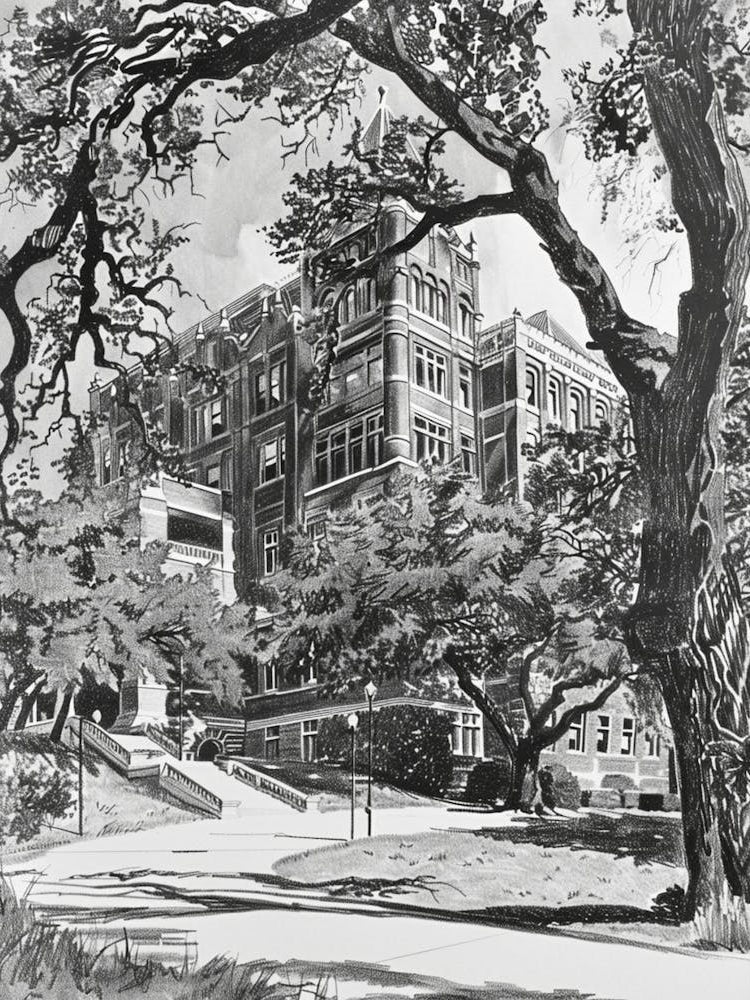 The University Of Texas At Austin Texas Black And White Drawing 2