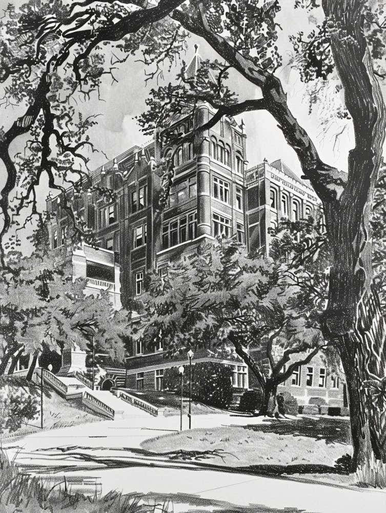 The University Of Texas At Austin Texas Black And White Drawing 2