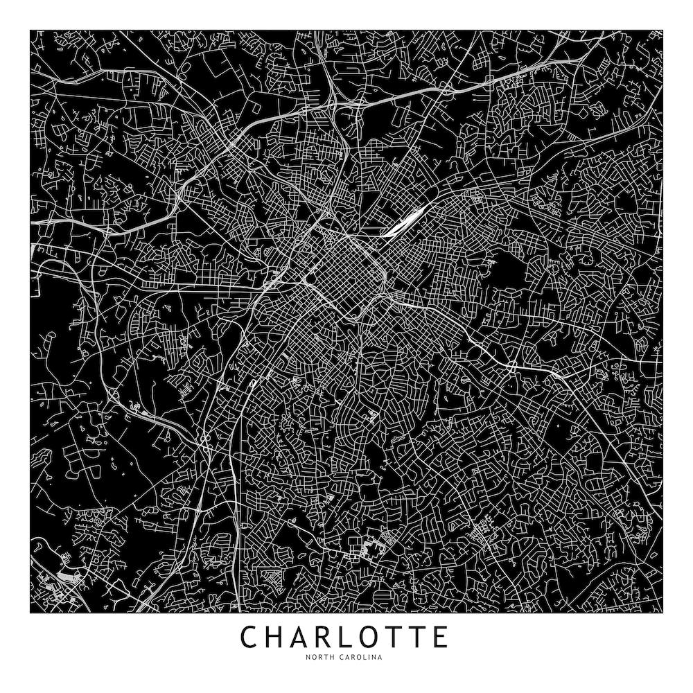 Charlotte Black And White Map Square