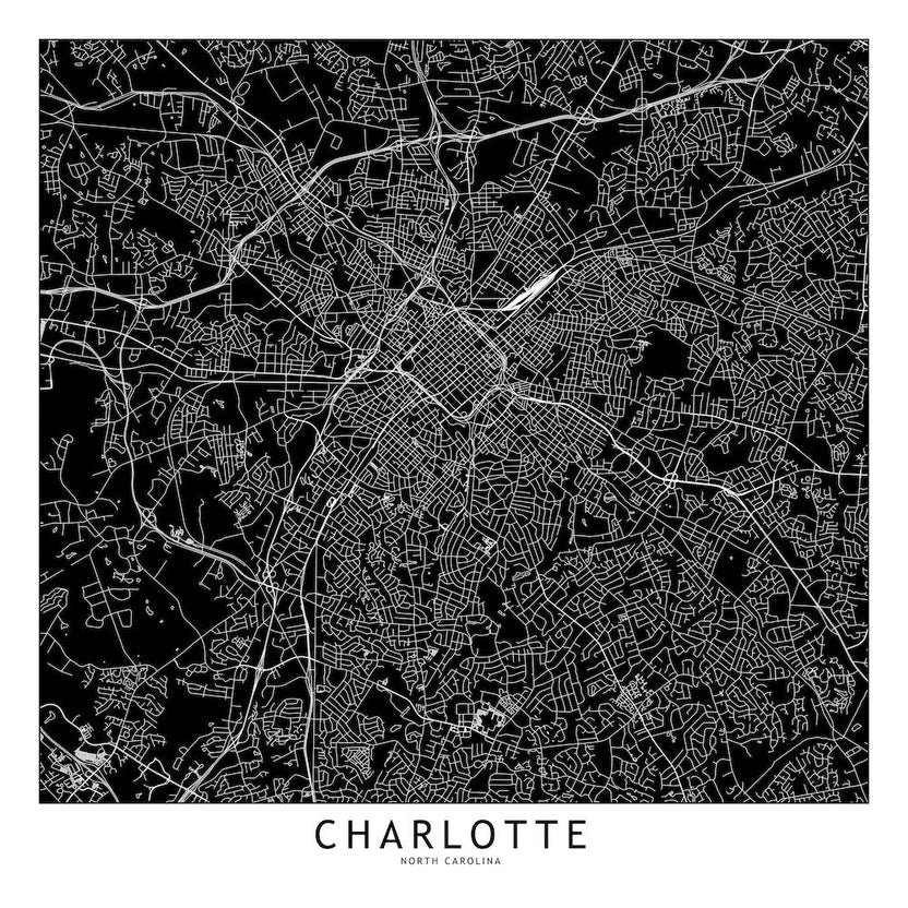 Charlotte Black And White Map Square