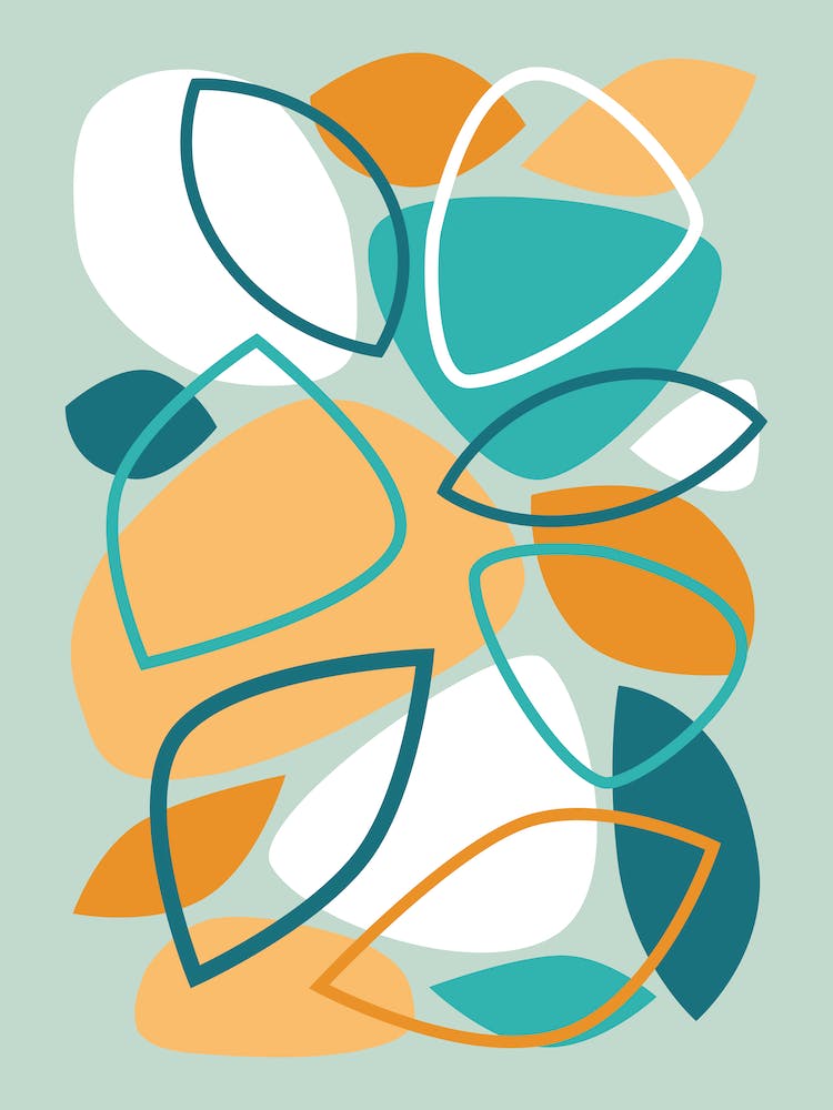 Aqua, Orange, Mid Century Modern Abstract 23