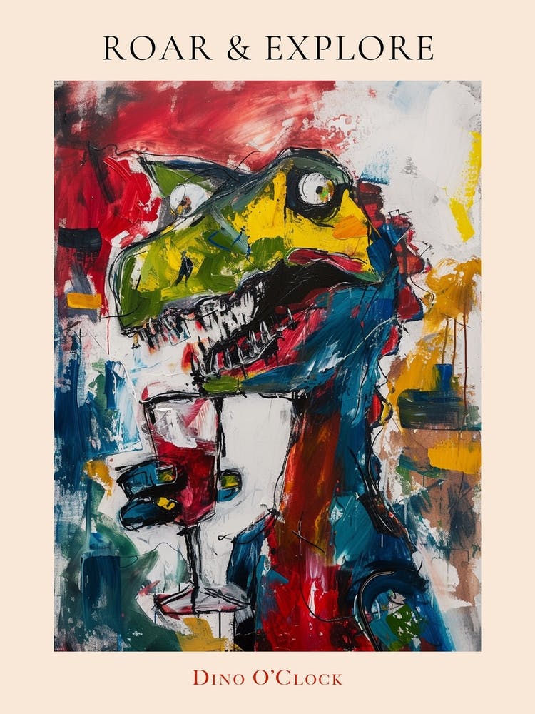 Graffiti Style Dinosaur Drinking Wine 2 Poster