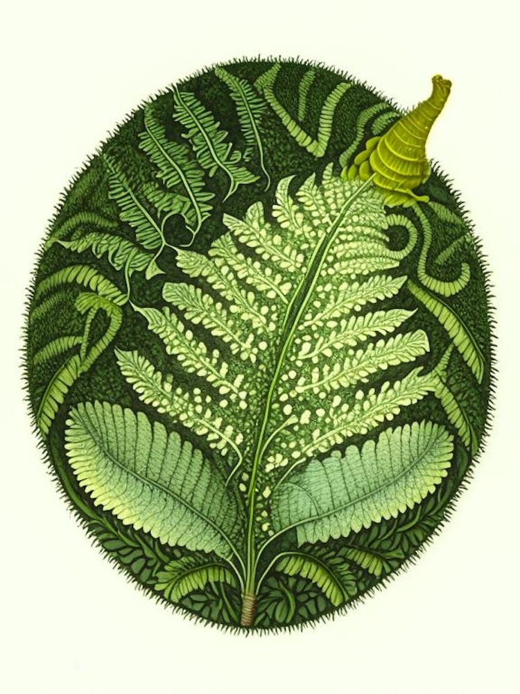 Lemon Button Fern Vintage Botanical Poster