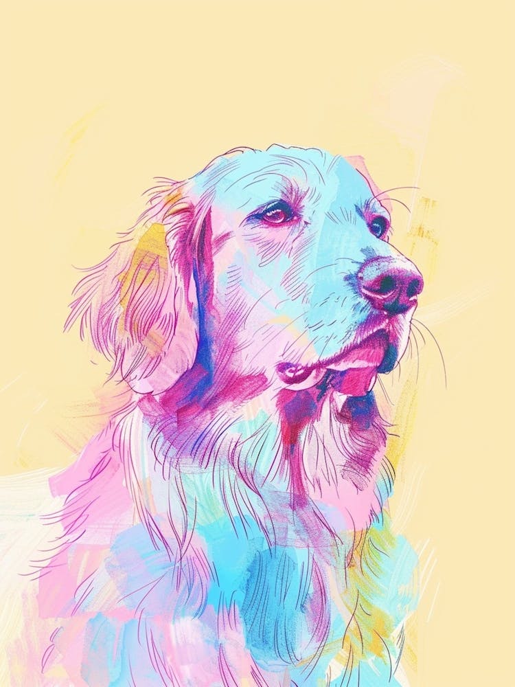 Flat Coated Retriever Dog Pastel Line Watercolour Illustration  4