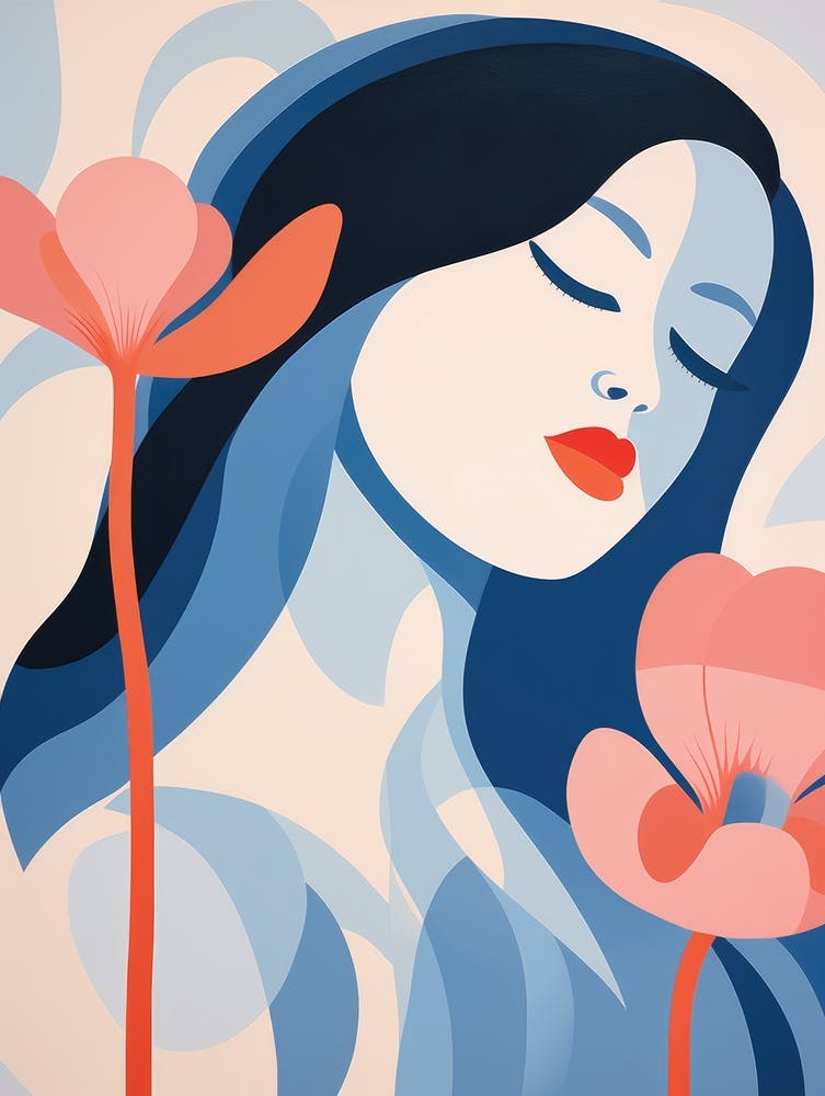 Pastel woman and flower