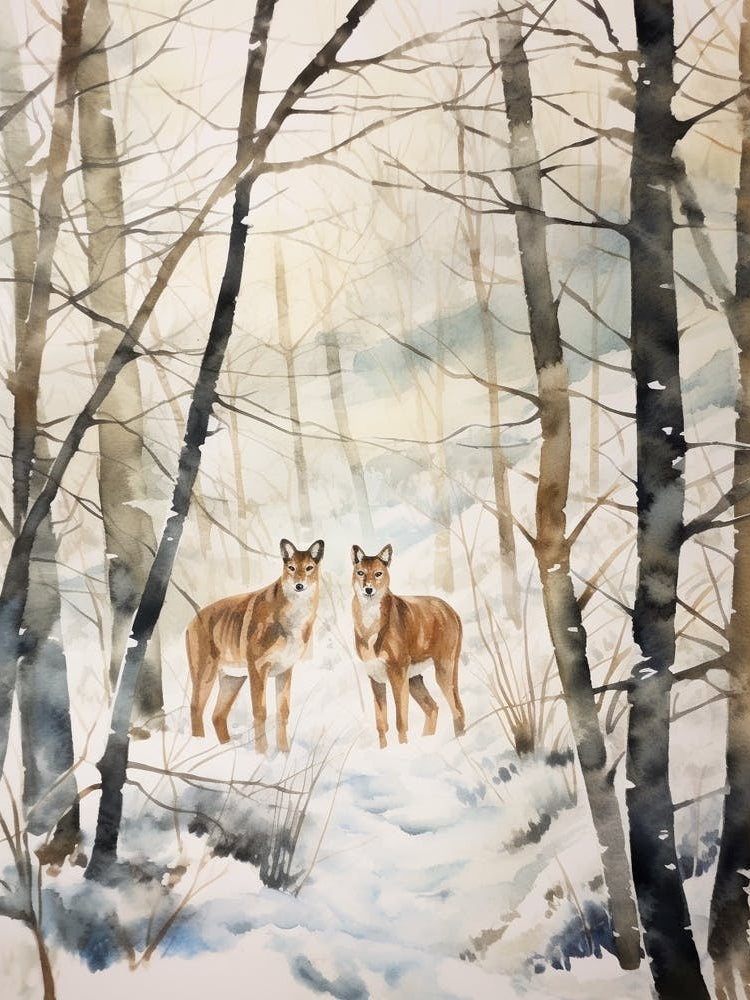 Winter Watercolour Mountain Lion 1