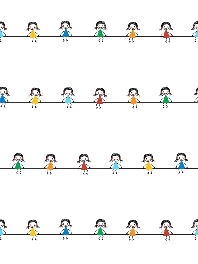 Rainbow Doodle Girls Stick Figures on Horizontal Lines