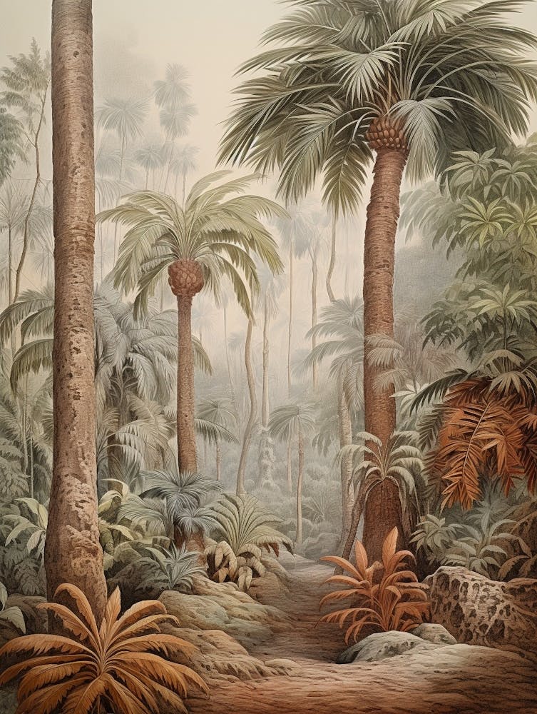 Vintage Jungle Botanical Illustration Palm Trees 2