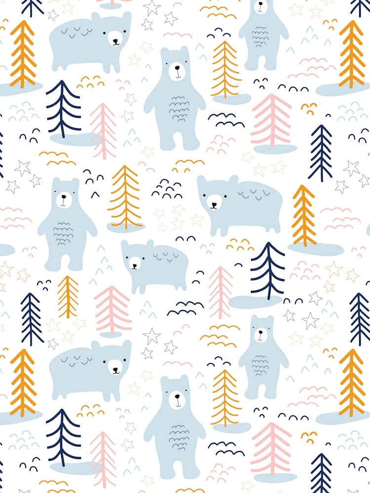 Happy Blue Bears In A Snowy Forest Kids