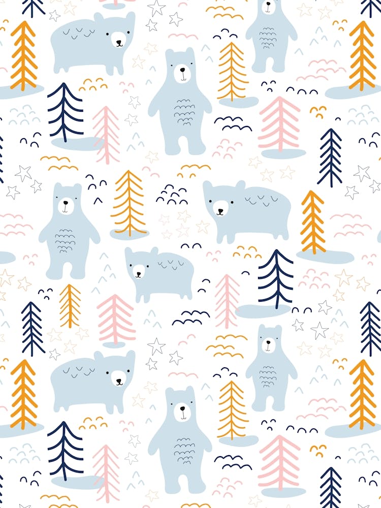 Happy Blue Bears In A Snowy Forest Kids