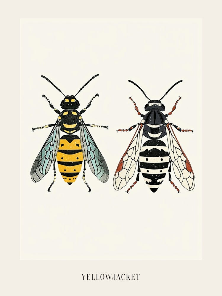 Colourful Insect Illustration Yellowjacket 9 Poster
