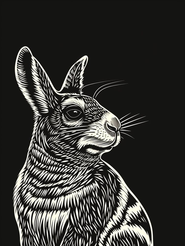 Chinchilla Blockprint Rabbit Illustration 5