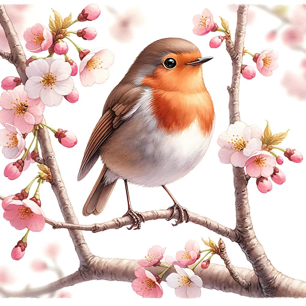 Robin In Cherry Blossoms