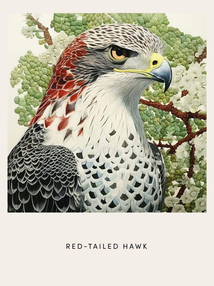 Ohara Koson Inspired Bird Painting Red Tailed Hawk 1 Poster