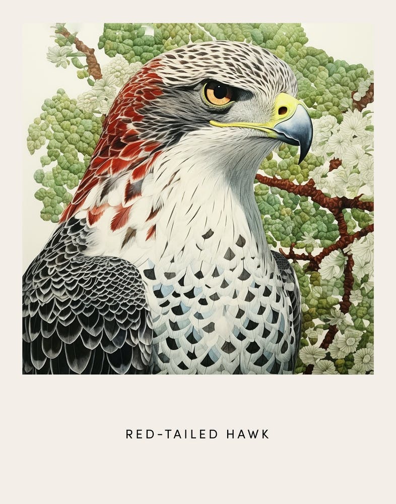 Ohara Koson Inspired Bird Painting Red Tailed Hawk 1 Poster