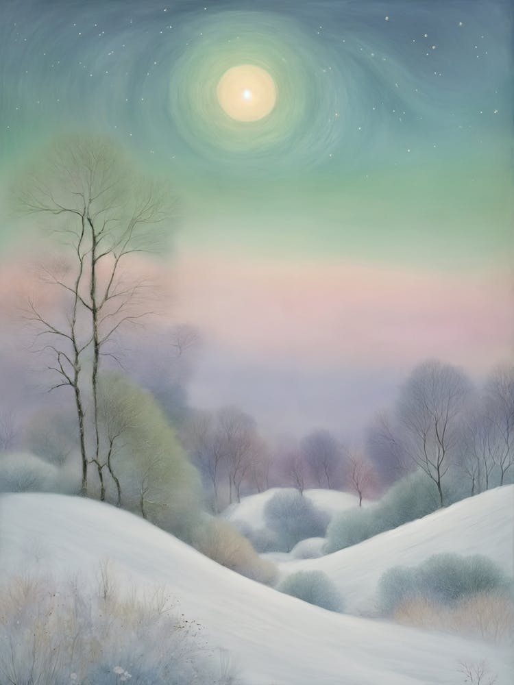 Verschneite Landschaft bei Nacht