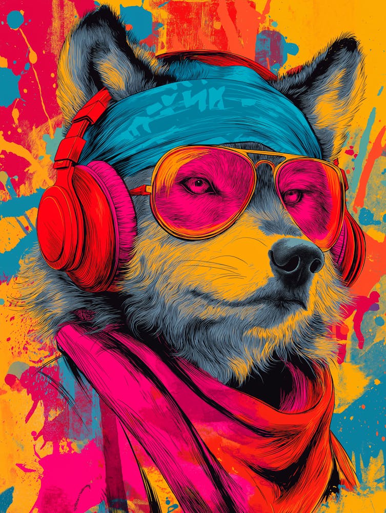 Kopfhörer Tier Wolf Gaming Funky Gemälde