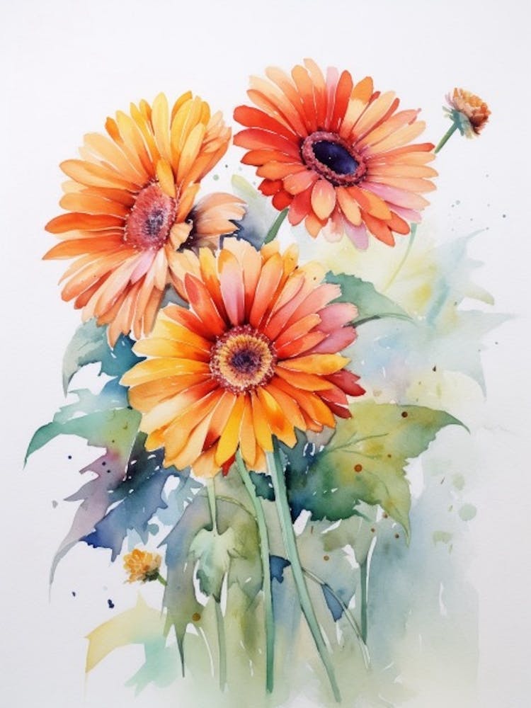 Beehive With Gerberas Watercolour Illustration 1