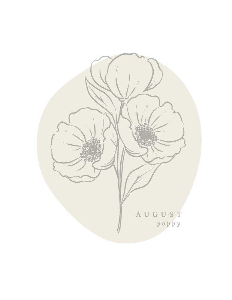 August Poppy  Birth Flower | Neutral Florals