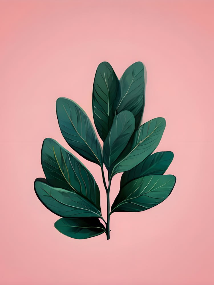 Green Leaf On Pink Background