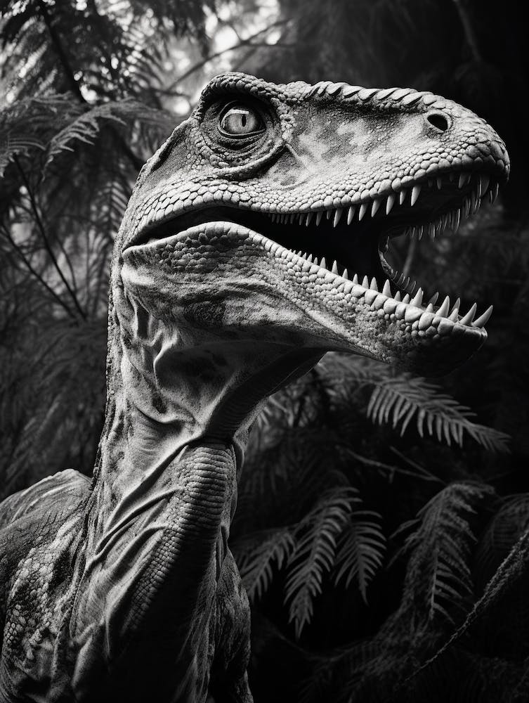 Black And White Photograph Of A Velociraptor 1