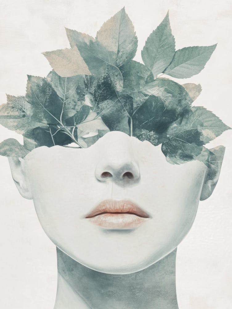 Femme Avec des Feuilles Sur le Visage 11