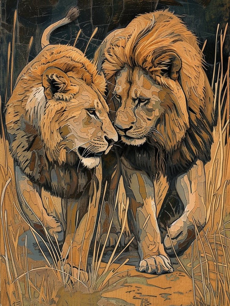 African Lion Relief Illustration Rituals 2