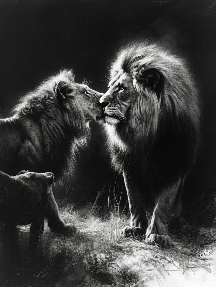 Barbary Lion Charcoal Drawing Interaction 2