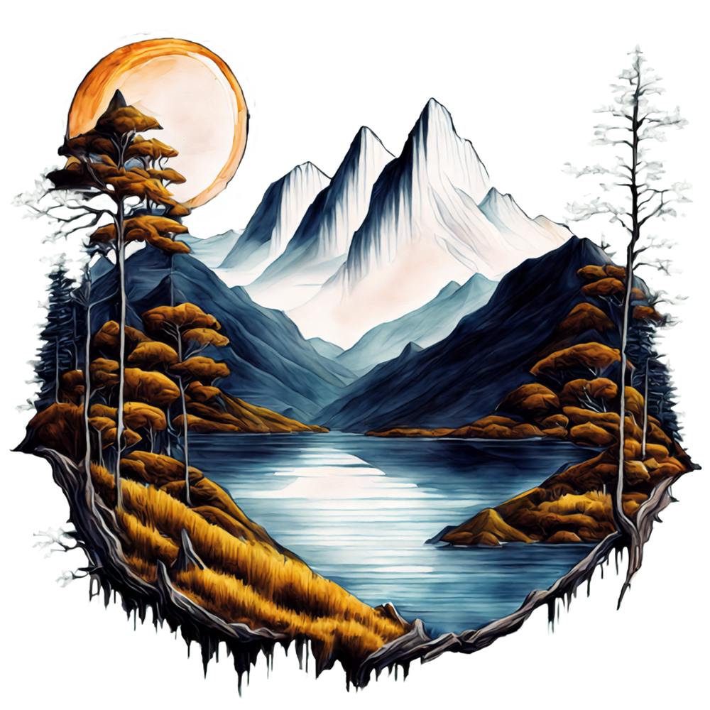 Scenic Mountain Landscape With Lakes And Trees
