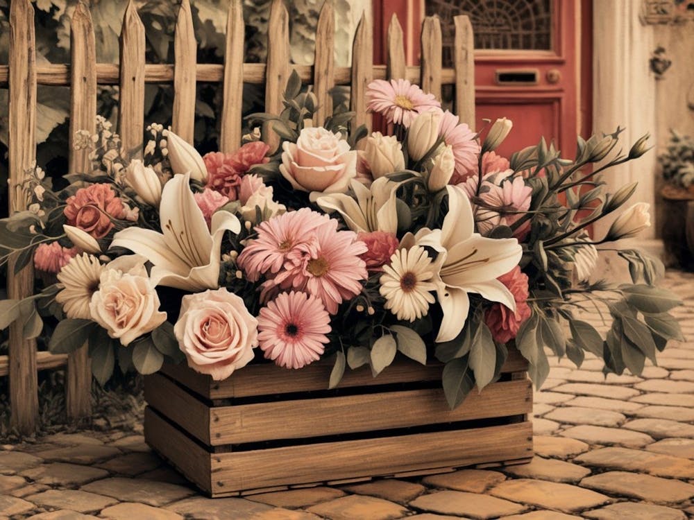 Abundant Harvest Crate - Farmhouse Flowers & Rustic Wood Box