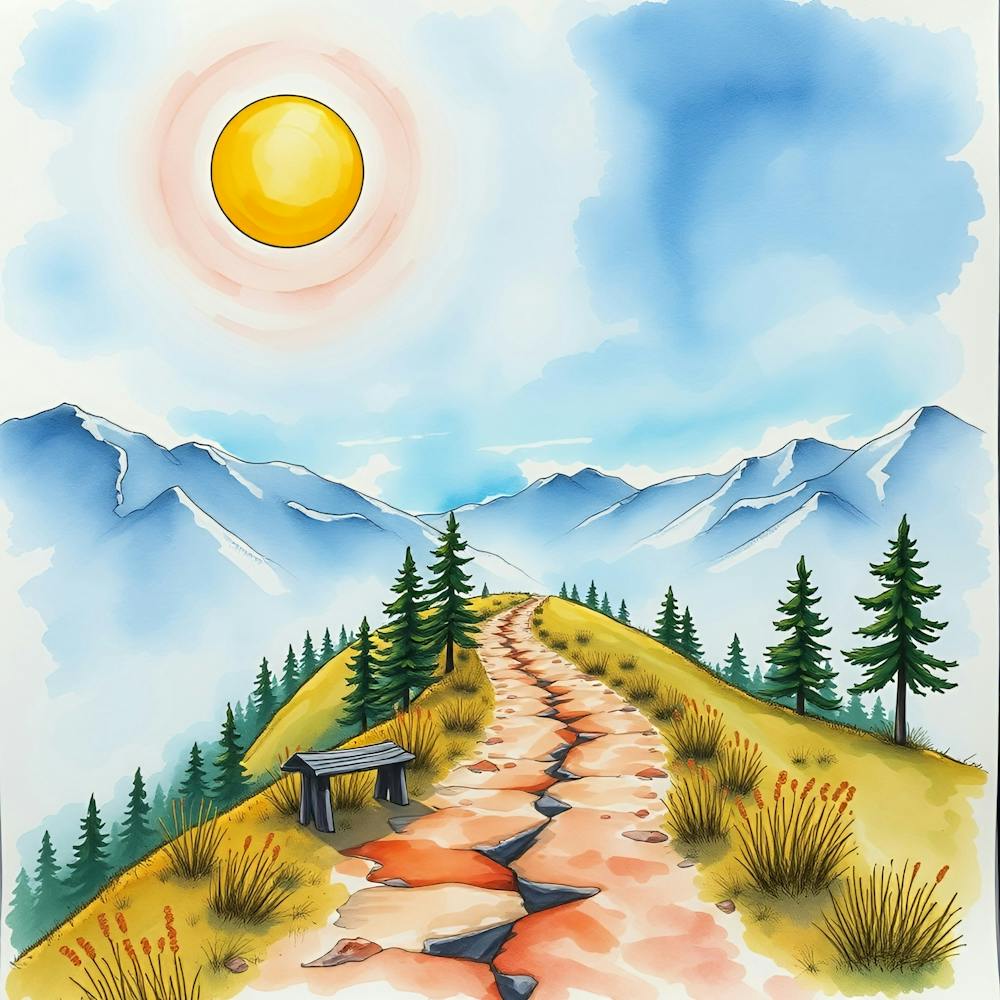 Watercolor Of A Path In The Mountains 1